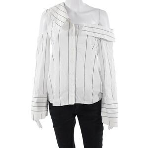 Finders Womens Striped White Button-Up Blouse Long Sleeve Cotton Size S